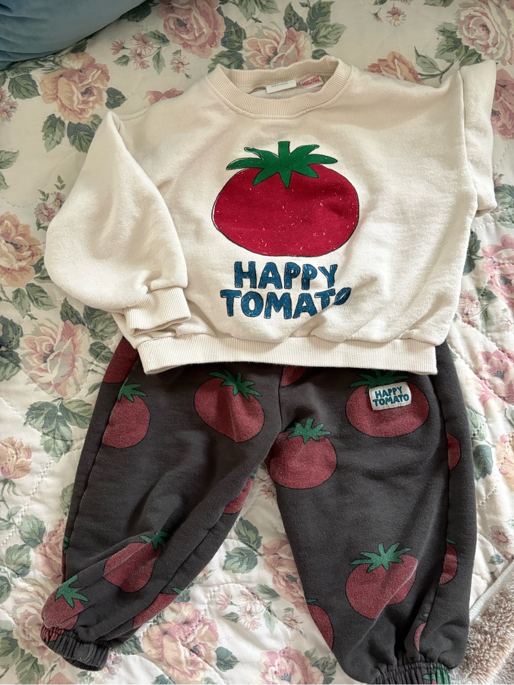 Happy Tomato Cream & Charcoal Kids Sweatshirt and Joggers Set